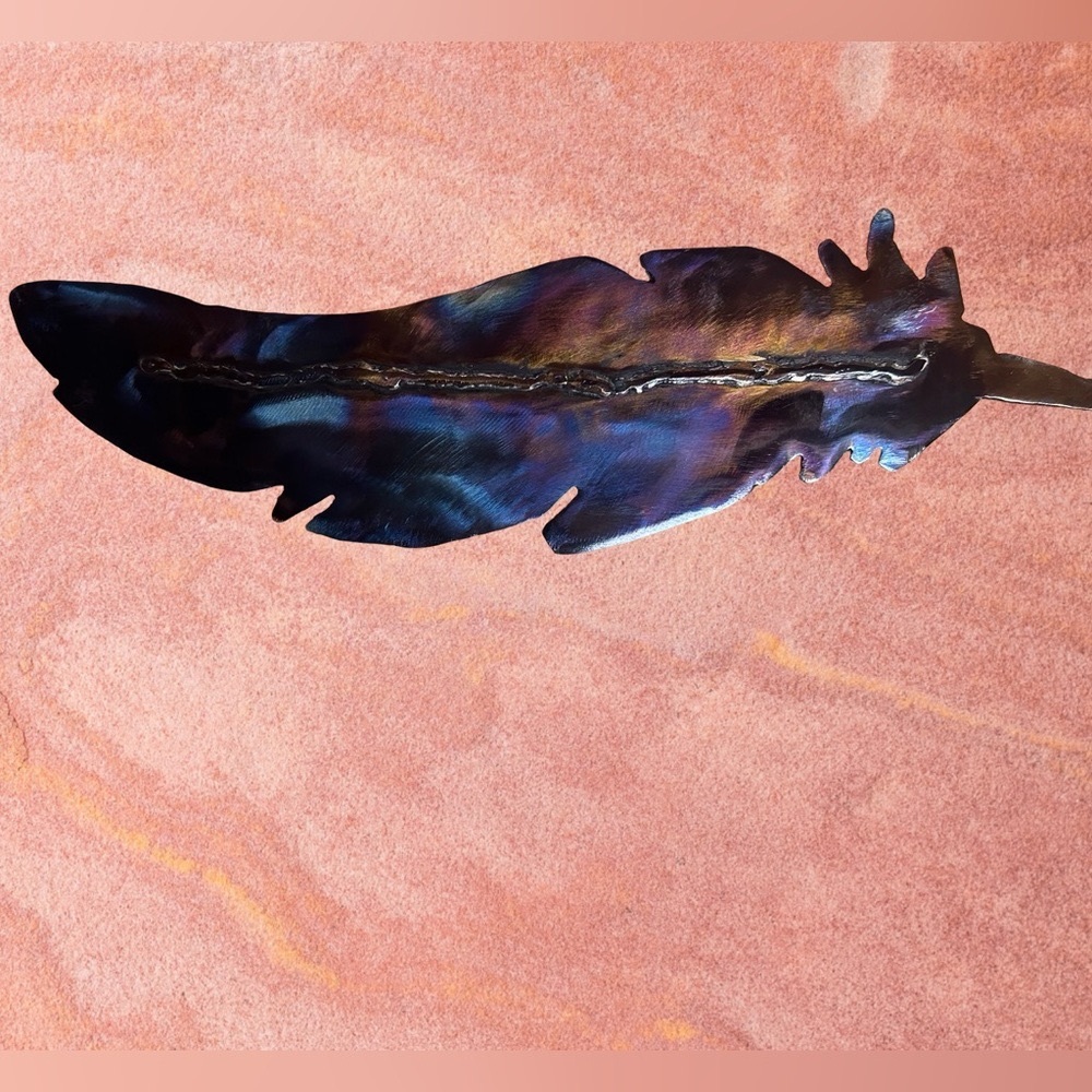 Iridescent Feather-Shaped Metal Wall Art